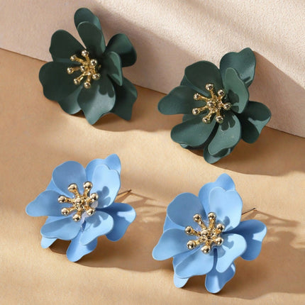 Europe and the United States cross-border supply simple small fresh blue green flower earrings sweet ladies fashion earrings