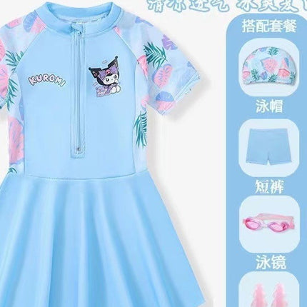 Kulomi Girls Swimsuit Summer 2024 New Girls One-piece Swimsuit Sunscreen Hot Spring Skirt Swimsuit