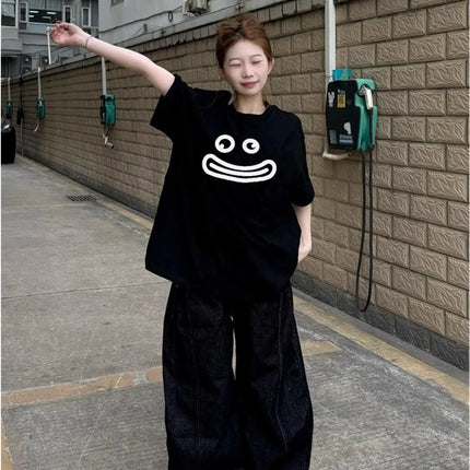 American High Street Style Black Short-Sleeve T-Shirt for Women, Summer 2026 New Design, Loose and Casual Style Half-Sleeve Top for Students