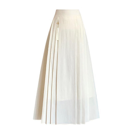 Real Shot of 2026 New Chinese-Style Fan-Shaped Tassel Hanging Decoration Mid-Length High-Waisted Slimming A-Line Pleated Mamian Skirt