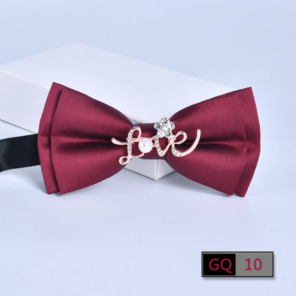 Bow tie men's formal business wine red monochrome plain diamond double flat groom wedding festive new style