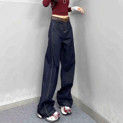 American Retro Straight-Leg Floor-Length Denim Blue Summer New Loose High-Waisted Slimming Drape Wide-Leg Jeans for Women