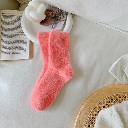 Autumn and Winter new mink velvet socks fleece-lined thick solid color cute floor sleep socks warm mid-calf Zhuji wholesale