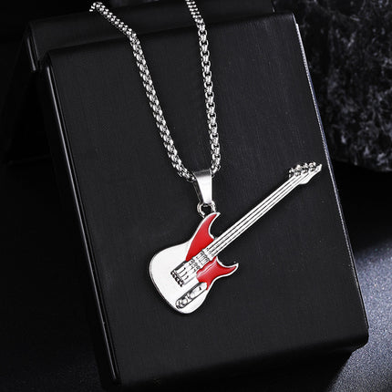 New Guitar Pendant Necklace for Men, Colorful Oil-Drip Alloy Instrument Stainless Steel Pendant DIY Jewelry Accessories for Women