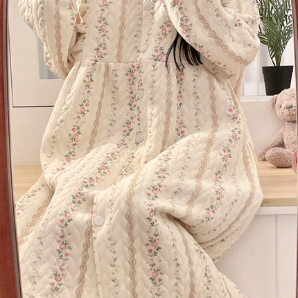 Lunar Clothing Spring and Autumn Air Cotton Thick Postpartum Breastfeeding dress Doll Collar Pregnant Women Pajamas for Outer Wear
