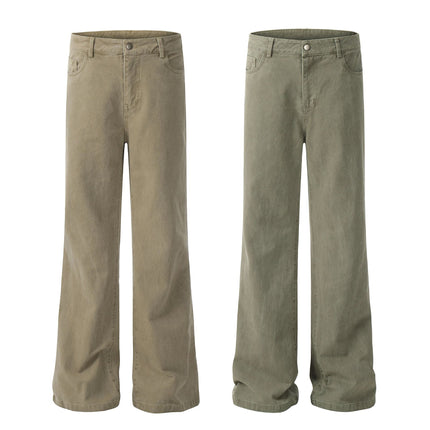 OREETA, Niche Washed Green All-match Crowd Pants 2024 Trendy Brand Pure Cotton American Slim Micro-fit Crowd Pants