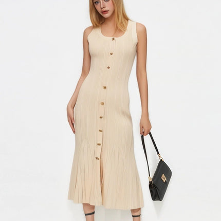 High-Quality Cross-Border Summer French-Style New Sp Model Sleeveless Knit Dress, Sexy Slim-Fit Bodycon Long Dress