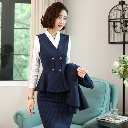 Professional suit fashion temperament formal occasion suit jacket blue stripe beauty salon consultant jewelry shop overalls
