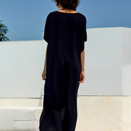 New Cross-Border European and American Style Loose Embroidered Long Dress for Women, Embroidered Beach Cover-Up, Long Robe, Bikini Cover-Up