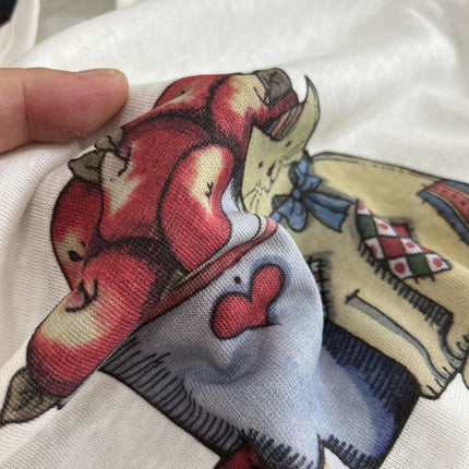 Apple Cat's Textured T-Shirt Summer New Round Neck Printed Casual Style Tee Loose Top Women's Versatile