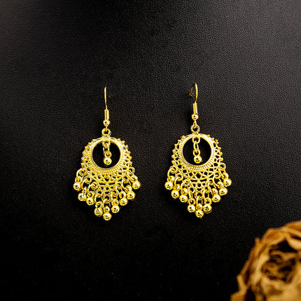 Ethnic Style Peacock Earrings for Women Gold Bell Tassel Earrings Bohemian Leaf Pendant Scenic Spot Earrings Wholesale
