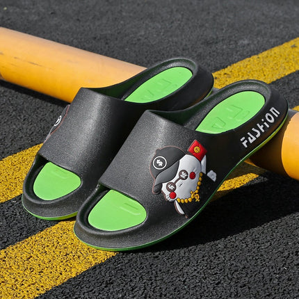 Slippers for Men, Summer Outdoor Wear, Indoor Home Bathroom, Non-Slip Couple Style, Cartoon Thick Soft-Soled Sandals, Men's Trendy Slippers