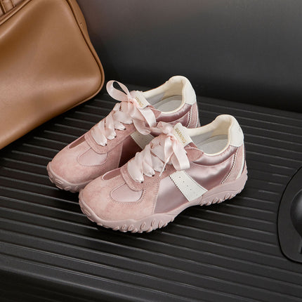 7cm Height-Increasing Ballet-Style Trainers for Women, 2025 Summer New Satin Genuine Leather Thick-Soled Sports Casual Shoes