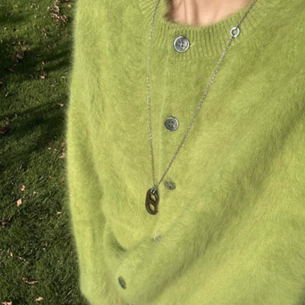 Milk Hoo Hoo Soft Waxy Green Imitation Mink Cashmere Sweater Coat Women's Autumn and Winter Lazy Wind Loose Outer Wear Knitted Cardigan