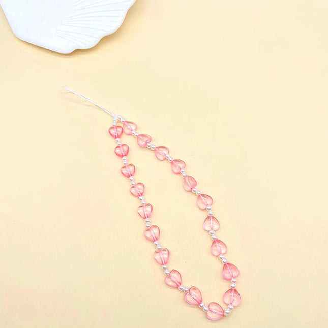 Pink Heart Love Pearl Beaded Mobile Phone Chain Girl's Heart Sweet and Cute Anti-lost Mobile Phone Lanyard Neck