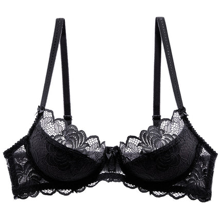 Cross-border Sexy Lace Underwear Women's Thin Transparent Large Chest Small plus size Bra Anti-sagging Upper Bra suit