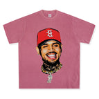 Washed rose red short sleeves / S