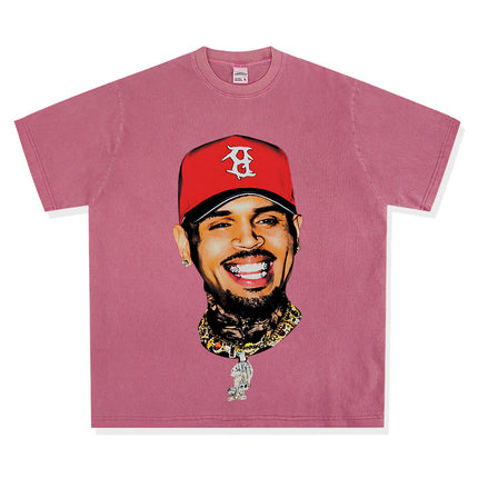 Cross-Border American Retro Chris Brown Chris Brown Printed Short-Sleeve T-Shirt Heavy Trendy Brand Versatile High Street