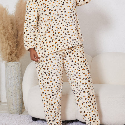 Foreign trade wholesale plus size pajamas leopard flannel pajamas two-piece set warm pullover round neck temu Xiyin cross-border