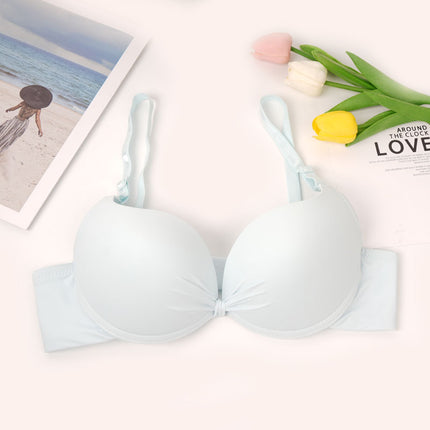 Cross-border in stock and foreign trade solid color glossing bra women with steel ring top support gathered seamless underwear anti-sagging bra