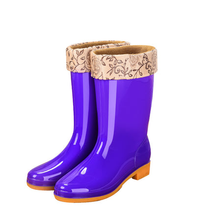 pvc medium-high adult women's rain boots waterproof non-slip women's water shoes outdoor kitchen work warm rain boots wholesale