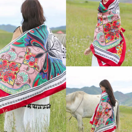 Ethnic Style Shawl Women's Summer Hainan Sanya Travel Photograph Qinghai Lake Scarf Beach Towel Thin Sunscreen Scarf
