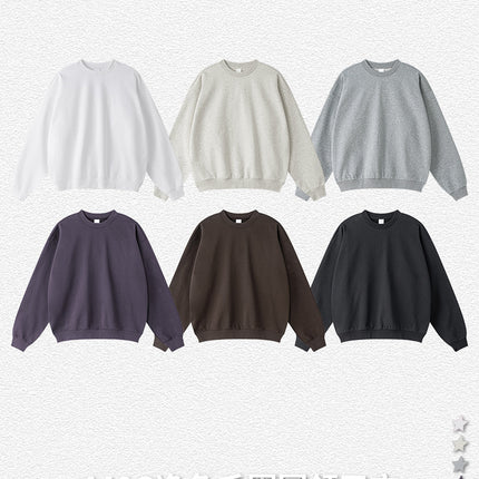 Men's 2025 Spring and Autumn High Quality Loose Solid Color Heavy Weight Terry 440g Drop Shoulder Basic Round Neck Sweatshirt for Men