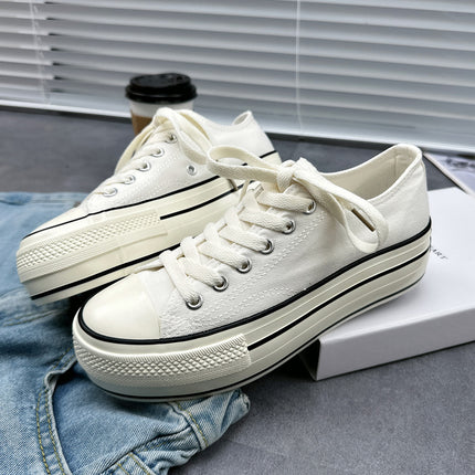 Summer Thin Thick-Soled Canvas Shoes for Women, Low-Top Women's Shoes, 2025 New Versatile Shoes, Spring and Autumn Height-Increasing Casual Shoes
