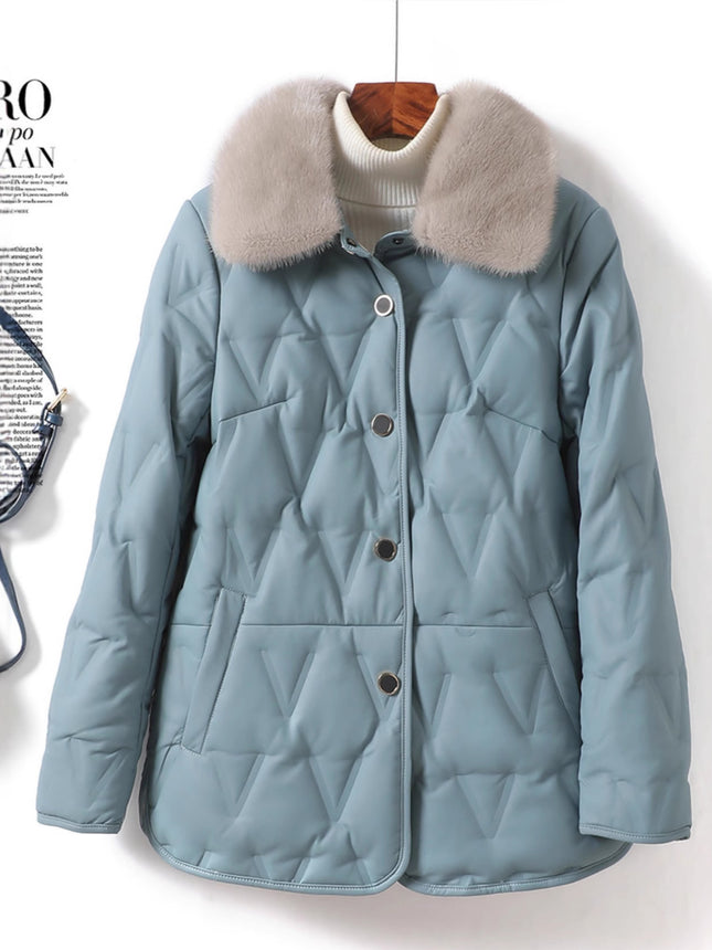 Women's Regular down Jacket with Mink Collar, Korean Style, Genuine Sheepskin, 2025 New Model, White Duck down Coat, Women's Leather Jacket
