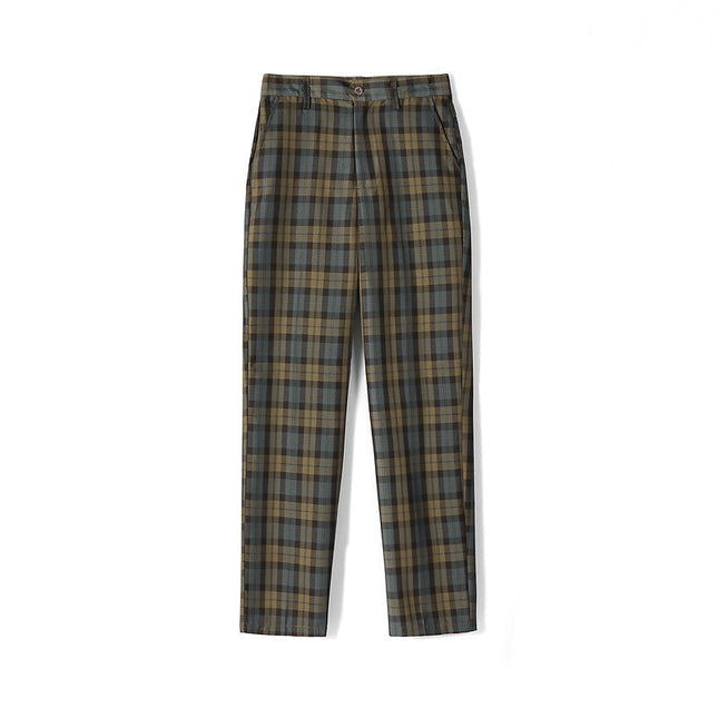 Factory Direct Sales Special Price Men's and Women's Plaid Trousers High-Waisted Student Trousers Evening Matte Gray Small Grids Olive Grids Class Uniform
