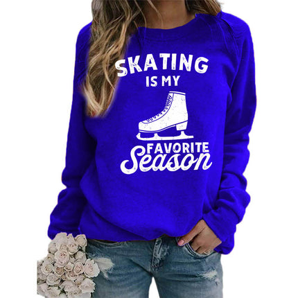 Foreign trade supply skating shoes printed round neck jacket sweater European size women's coat long sleeve cross-border