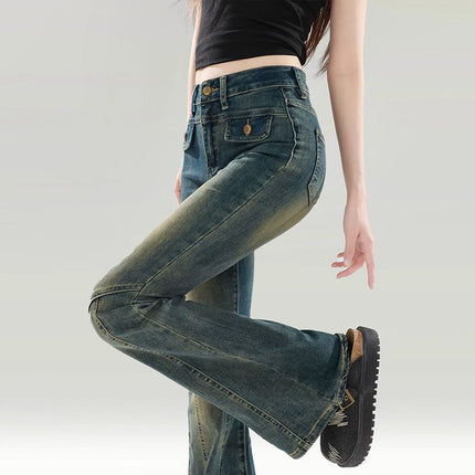 Flared Jeans That Show Off Your Figure, Versatile 2025 Chic Design Flared Pants, Fashionable Women's Spring Elastic New Style