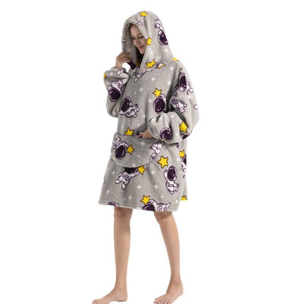 Cross-border New Printed Flannel Pullover Adult Cotton Velvet Lazy Clothing Cape Nightgown Warm Thickened Cold-proof Clothing
