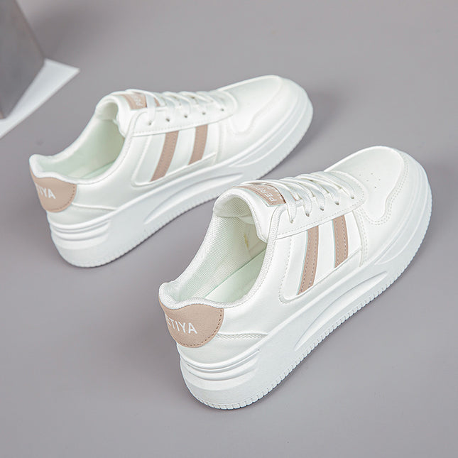 2026 Hot-Selling Spring and Autumn Lightweight White Sneakers with Leather Surface, Height-Increasing Soft Sole, Breathable Thick-Soled Sports Casual Shoes for Women