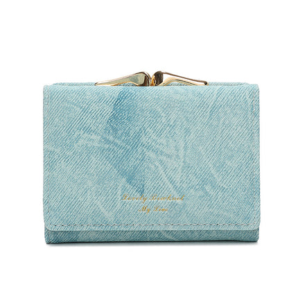 Amazon Ins Wallet Women's Short PU Three-fold Card Bag One-piece Coin Wallet Washed Denim Pattern Premium Sense