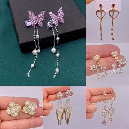 [special clearance] European and American personality silver needle diamond tassel love earrings fashion crystal flower rabbit earrings