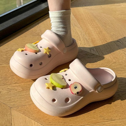 Cute Cartoon Apple Croc Shoes Women's Summer Outerwear Non-Slip Two-Wear Baotou Beach Seaside Thick-Soled Sandals Summer