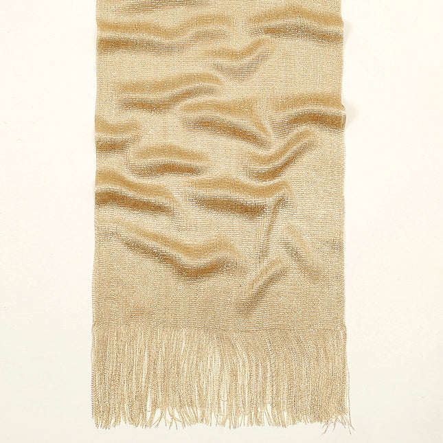 Cross-border new ladies solid color tassel long towel fashion simple gold and silver silk sunshade shawl commuter all-match scarf