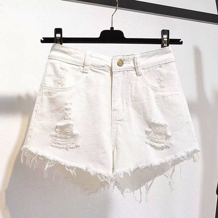 Hot girl ripped Denim shorts women's summer thin loose high waist slimming design sense niche wide leg hot pants fashion