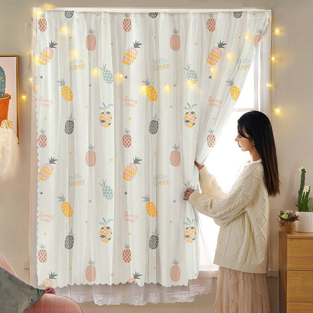 [Limited Special Offer] Simple Curtains No-Punch Installation Blackout Fabric Bay Window Short Curtain for Rental House Adhesive Type