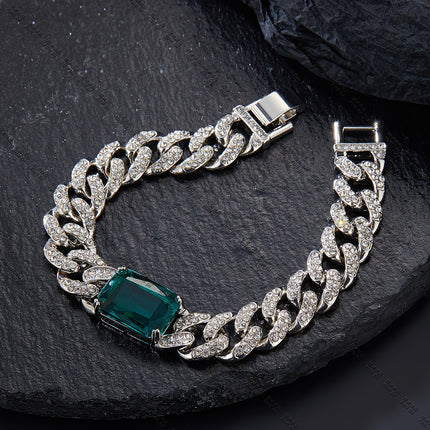 Emerald New Hip-Hop Necklace, Fashionable and High-End Alloy Rhinestone Cuban Chain Pinduoduo Drop Shipping
