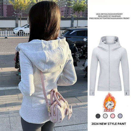 Women's Slim-Fit Fleece Hoodie Sports Fitness Cardigan Slimming Jacket Dopamine Korean Style Top Zipper Versatile Trendy