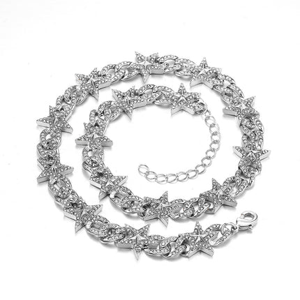 European and American Fashion Explosions Niche Design Star Necklace Personality Diamond Cuban Chain Street Trend All-match Chain