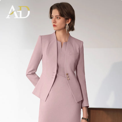 Spring and Autumn Fashion Ancora Red New Style Professional Women's dress suit Slim-Fit Slimming Collarless Dress Work Clothes