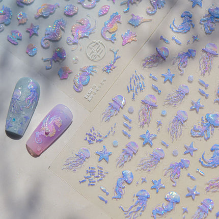 Shell Light Jellyfish Seahorse Nail Art Sticker Embossed New 5D Stereo 3D Dream Shell Ocean Nail Sticker