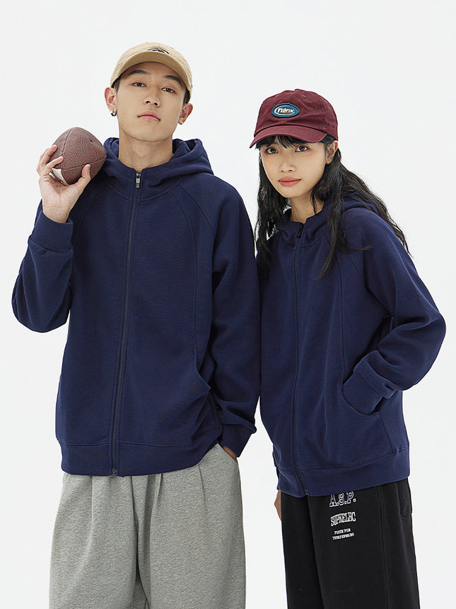 350g Heavyweight Trendy Fashion Patchwork Hooded Raglan Zipper Sweatshirt Jacket Spring and Autumn Long-Sleeve Couple Style