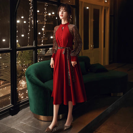 Red Dress Dress Women's Banquet Elegant Wedding dress Dress Mori Style Light Luxury Niche Daily Autumn