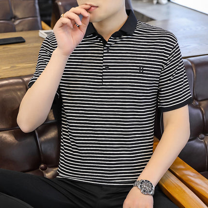 Free Shipping Amazon Cross-Border Summer Men's Striped Short-Sleeve Polo Shirt Large Size Casual Trendy Brand T-Shirt