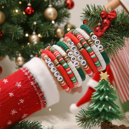 European and American Cross-Border Jewelry, Simple Soft Pottery Beads, Contrasting Color Hand Jewelry, Niche Colorful Christmas Letter Bracelet Set