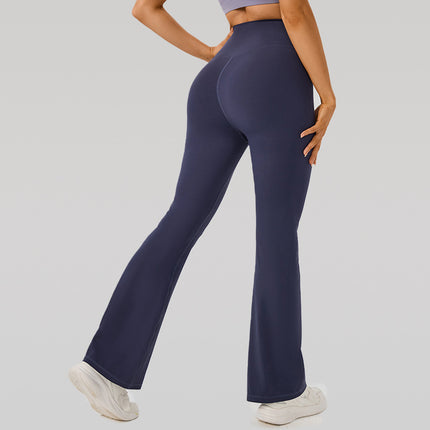 Cross-Border New Yoga Cropped Pants Women's Solid Color High-Waisted Yoga Sports Loose Casual Flared Long Pants